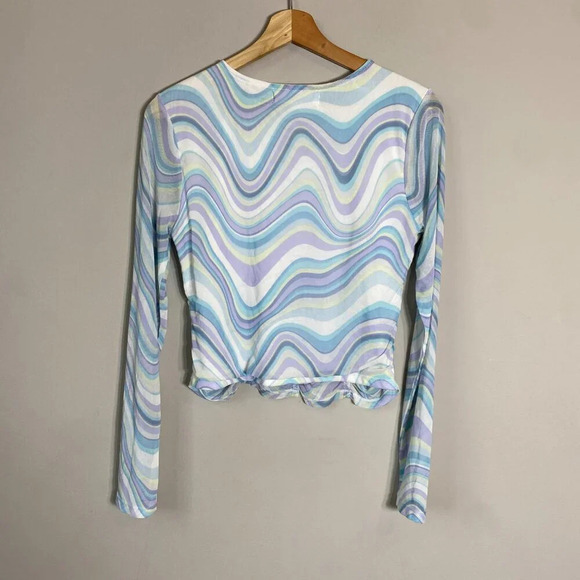 Madden NYC Y2K Wavy Corset Crop Top Women's Large Long Sleeve Mesh Stretch - Picture 9 of 14